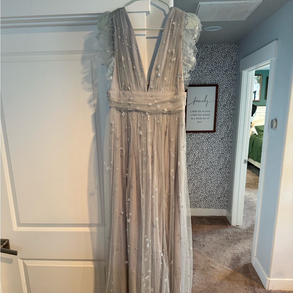 Elegant Ice Blue Gown with Star Embellishments